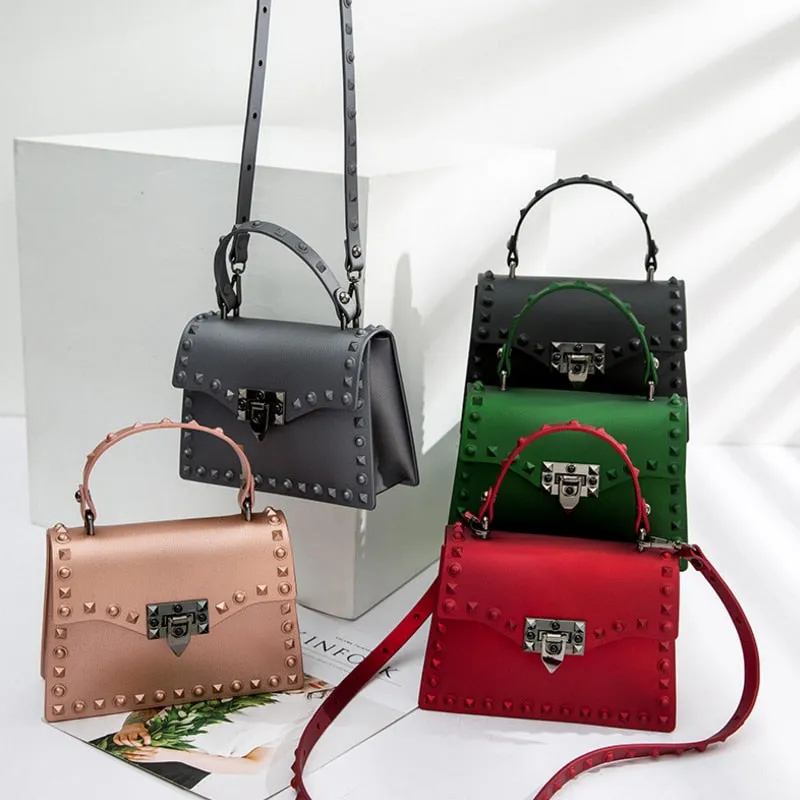 Fashion Scrub Matte Stud Jelly Pack Shoulder bag rivet women Handbag Lady Purse