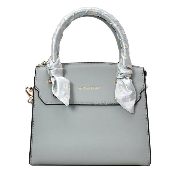 Fashion solid color PU leather silk scarf accessories women's handbag purses and handbags hand bags women 2021 sac femme