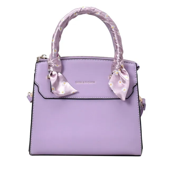 Fashion solid color PU leather silk scarf accessories women's handbag purses and handbags hand bags women 2021 sac femme