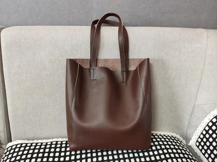 Fashion Womens Bronze Silver Leather Vertical Tote Bags Bronze Silver Shoulder Tote Bags Bronze Silver Handbags Tote For Women