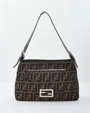 Fendi Brown Monogram Zucca Canvas Mamma Baguette With Zipper