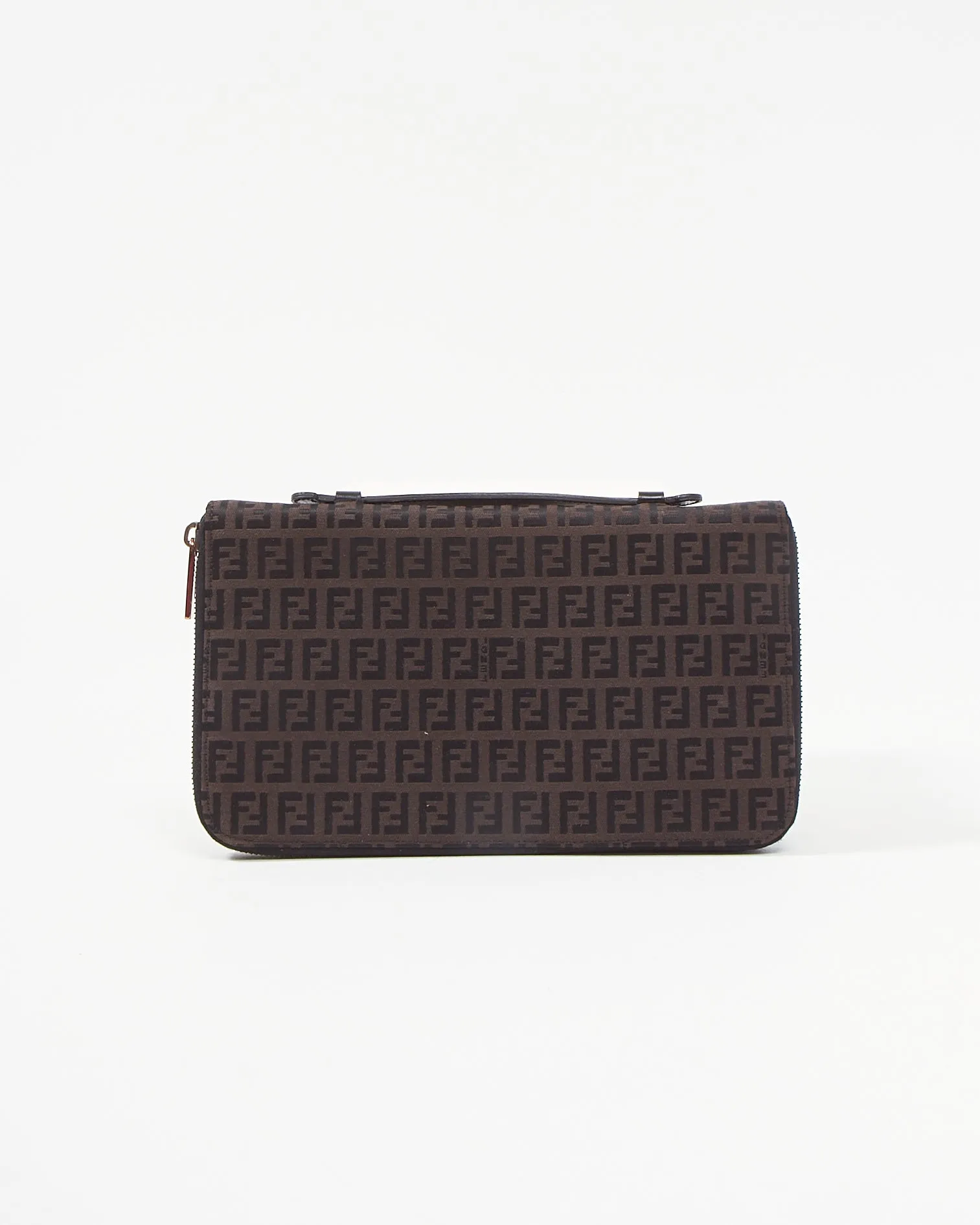 Fendi Brown Zucchino Top Handle Clutch