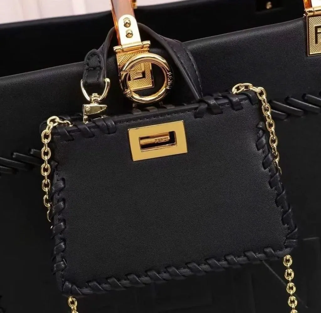 Fendi Sunshine Tote Bag Black With Decorative Stitching