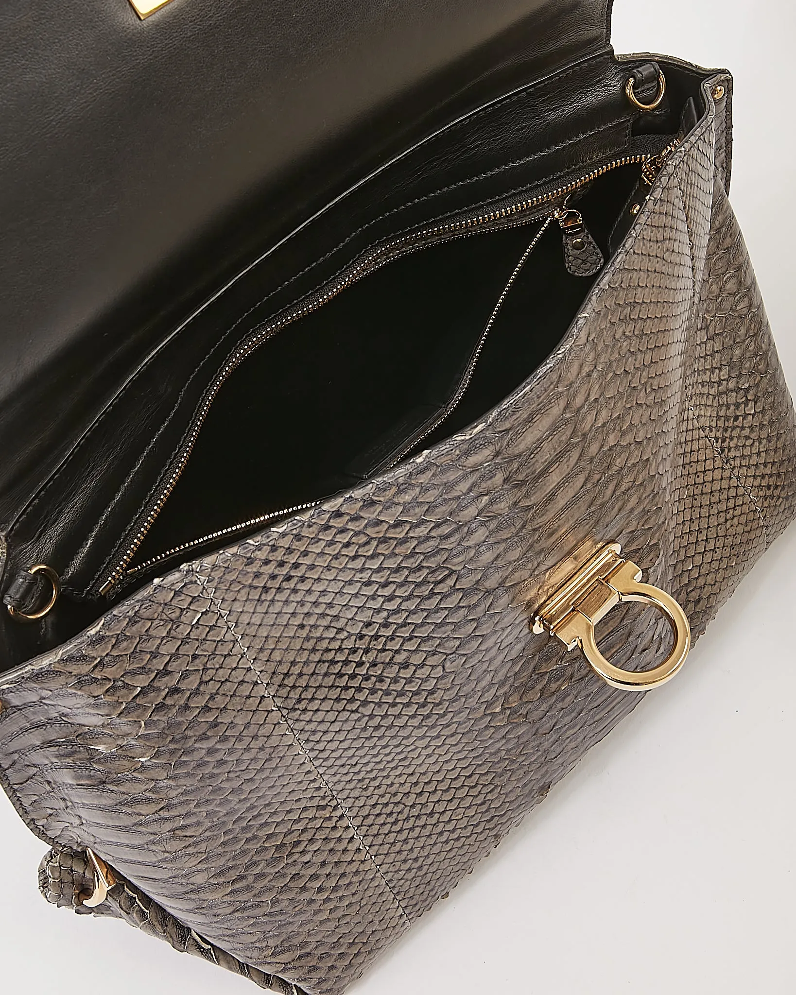 Ferragamo Grey Python Top Gancini Handle Bag RETURNED