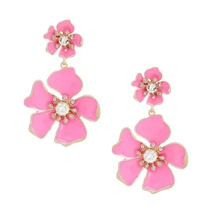 Flower Drop Earrings - Pink Gold Floral Fashion Jewelry