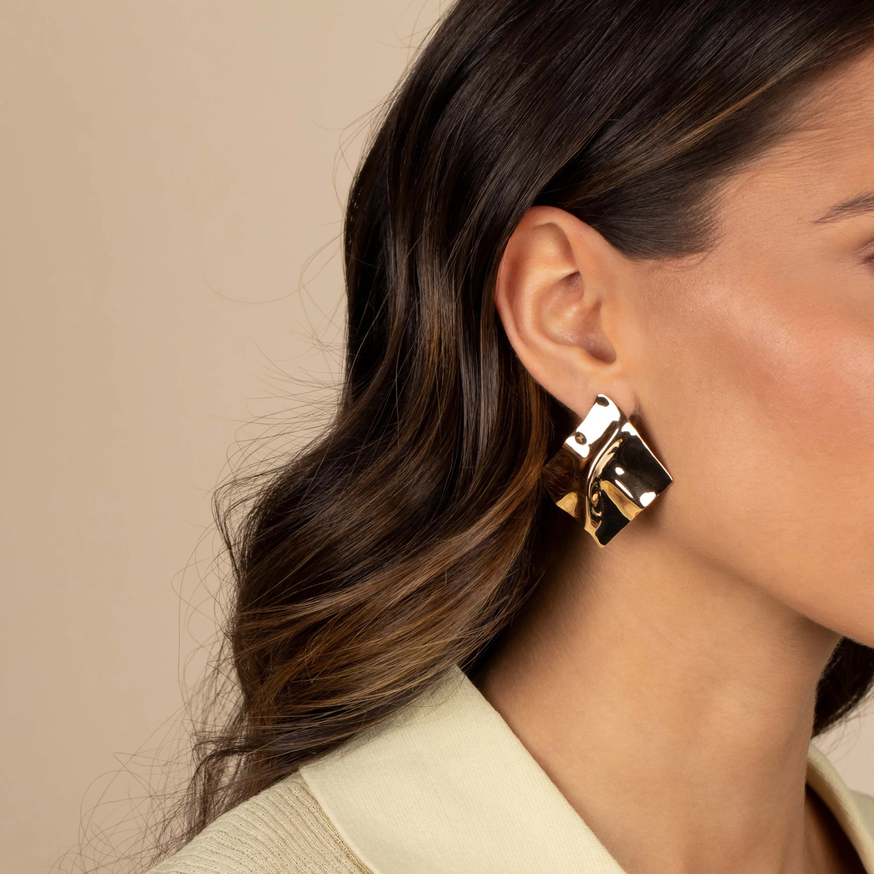 Fluid Square Shape Drop Stud Earring