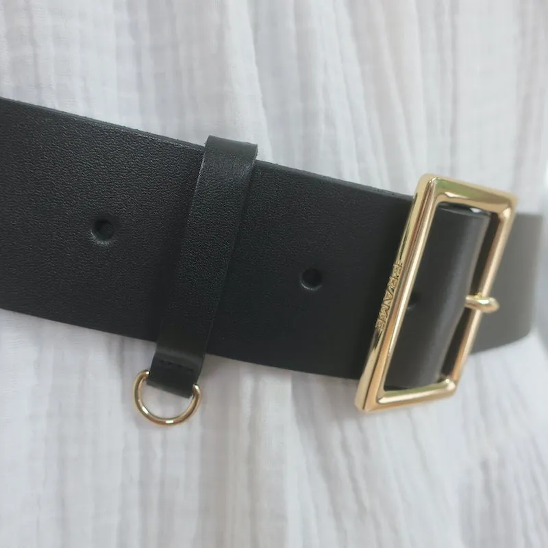 FRAME D-Ring Belt Black Leather Size Small
