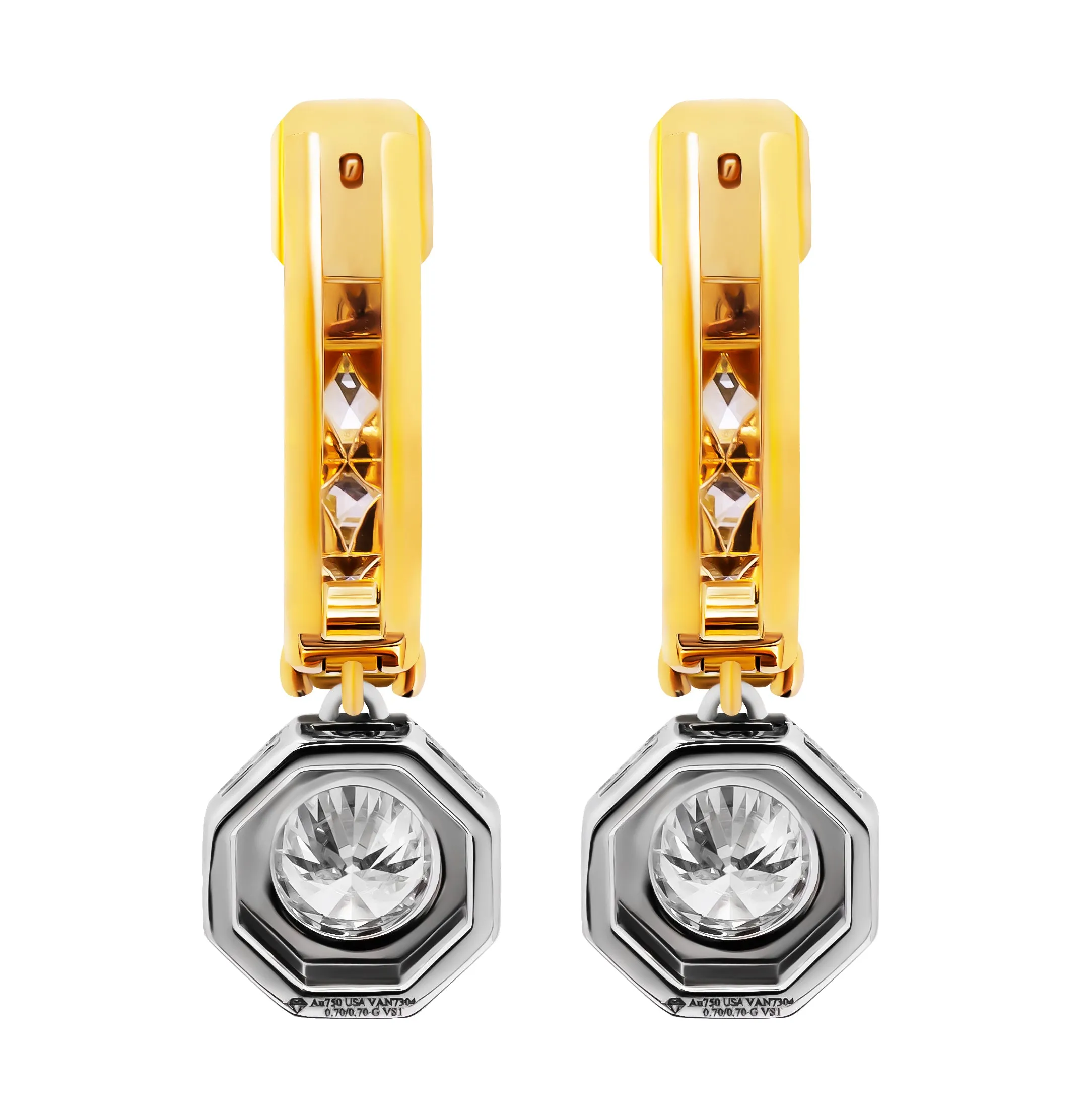 GIA Certified Hoop Earrings with Fancy Yellow Asscher Cut and White Diamond Drop