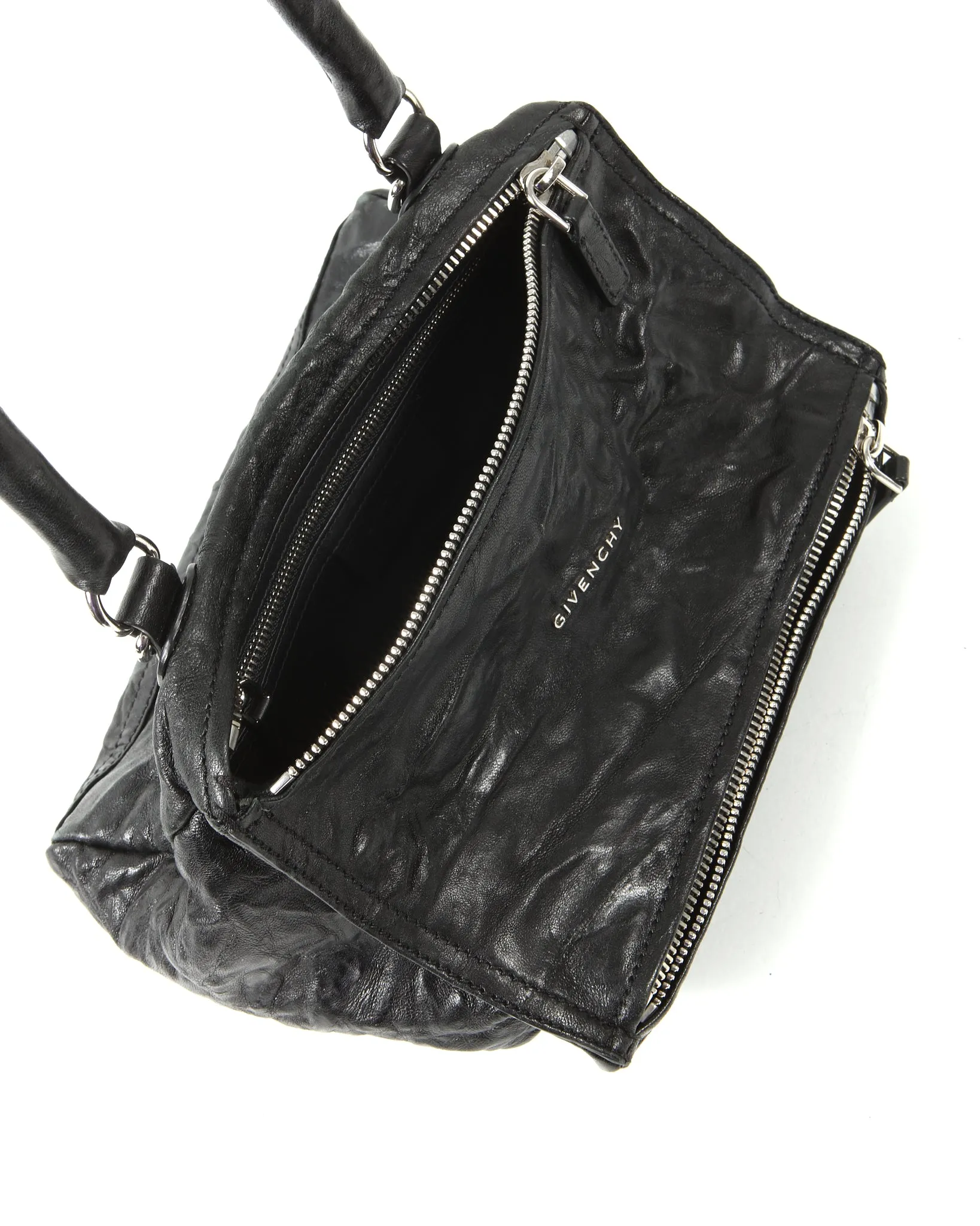Givenchy Black Crinkled Leather Pandora Handle Bag