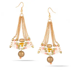 GOLD AND CREAM BEADS DROP EARRINGS #SQ38542 (IE23)