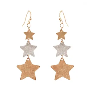 Gold and Silver Star Drop Earrings