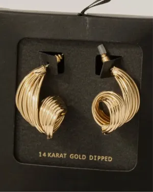 Gold Dipped Layered Wire Swirl Drop Earrings