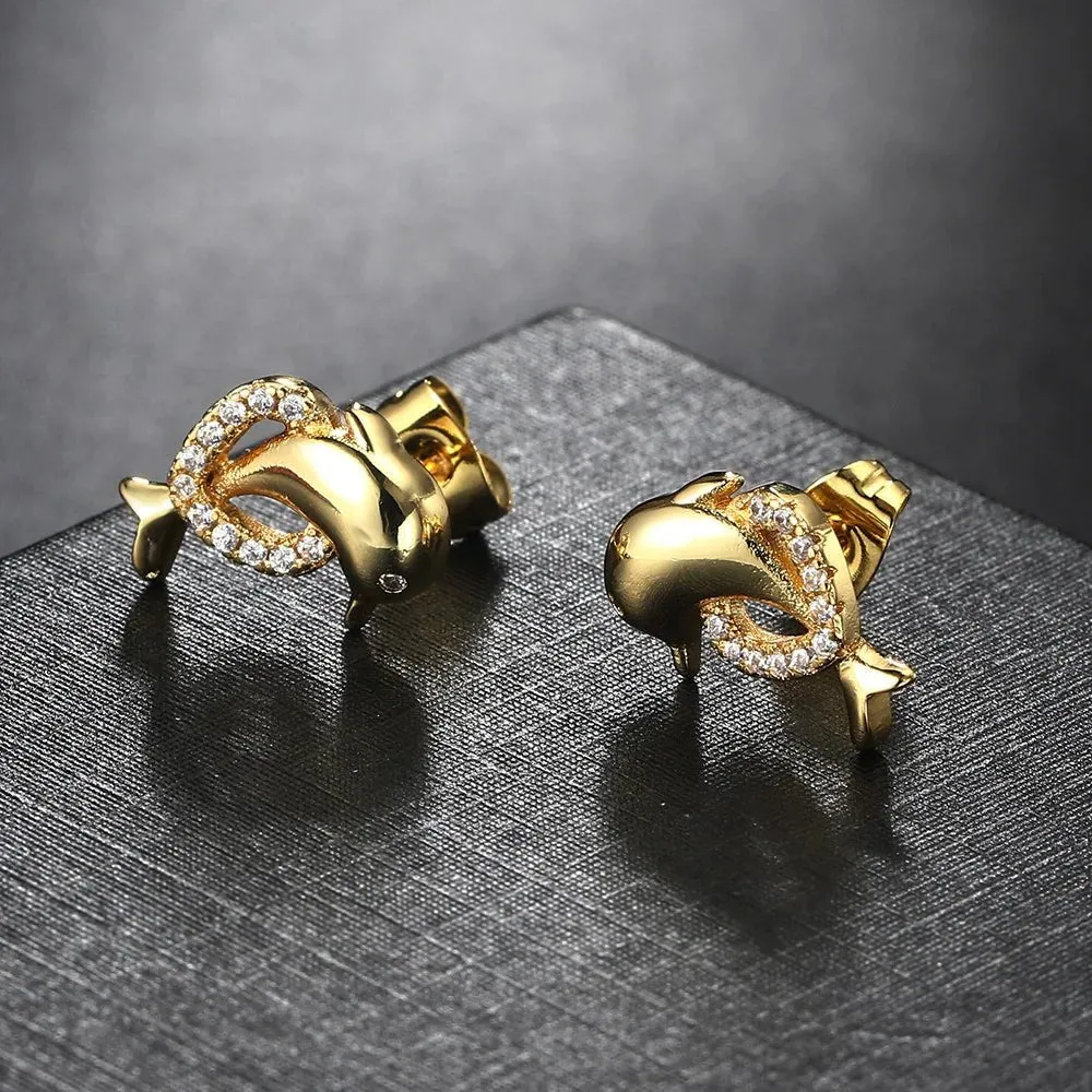 Gold Dolphin Stud Earrings for Women Accessories Fashion Jewelry