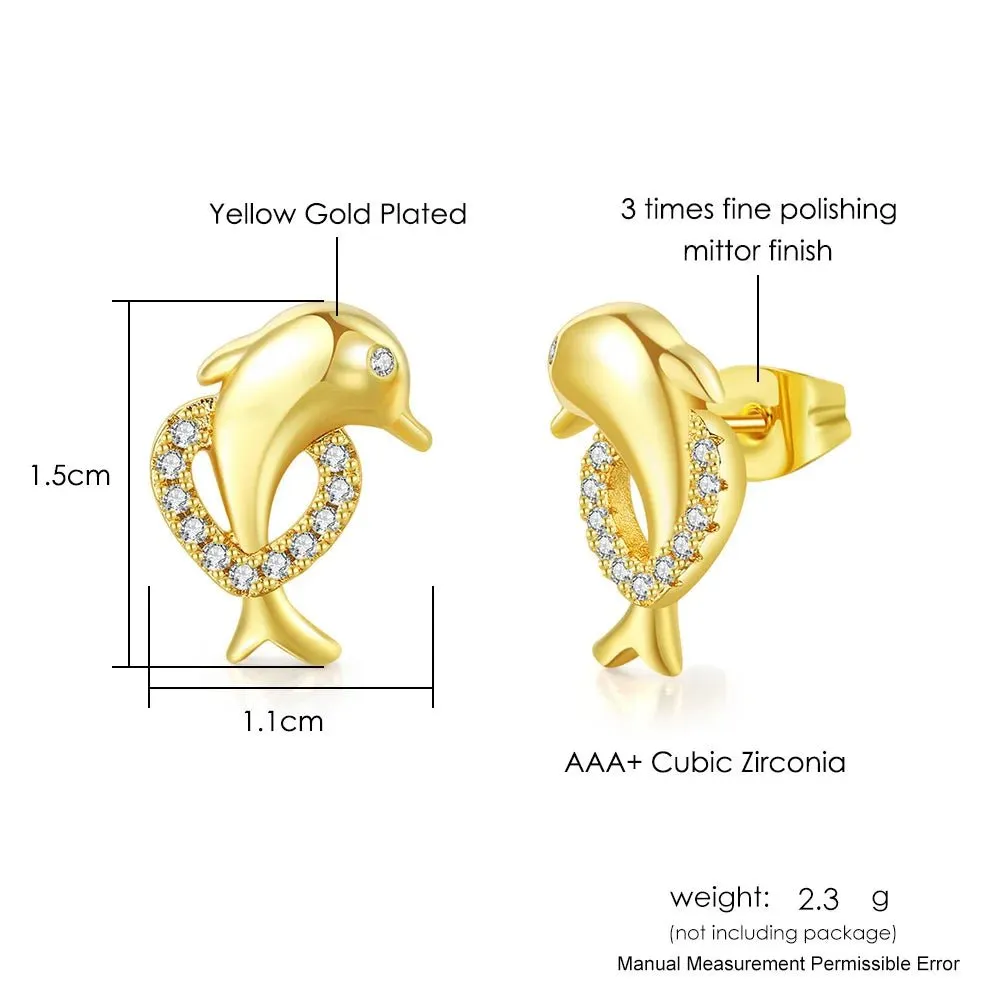 Gold Dolphin Stud Earrings for Women Accessories Fashion Jewelry