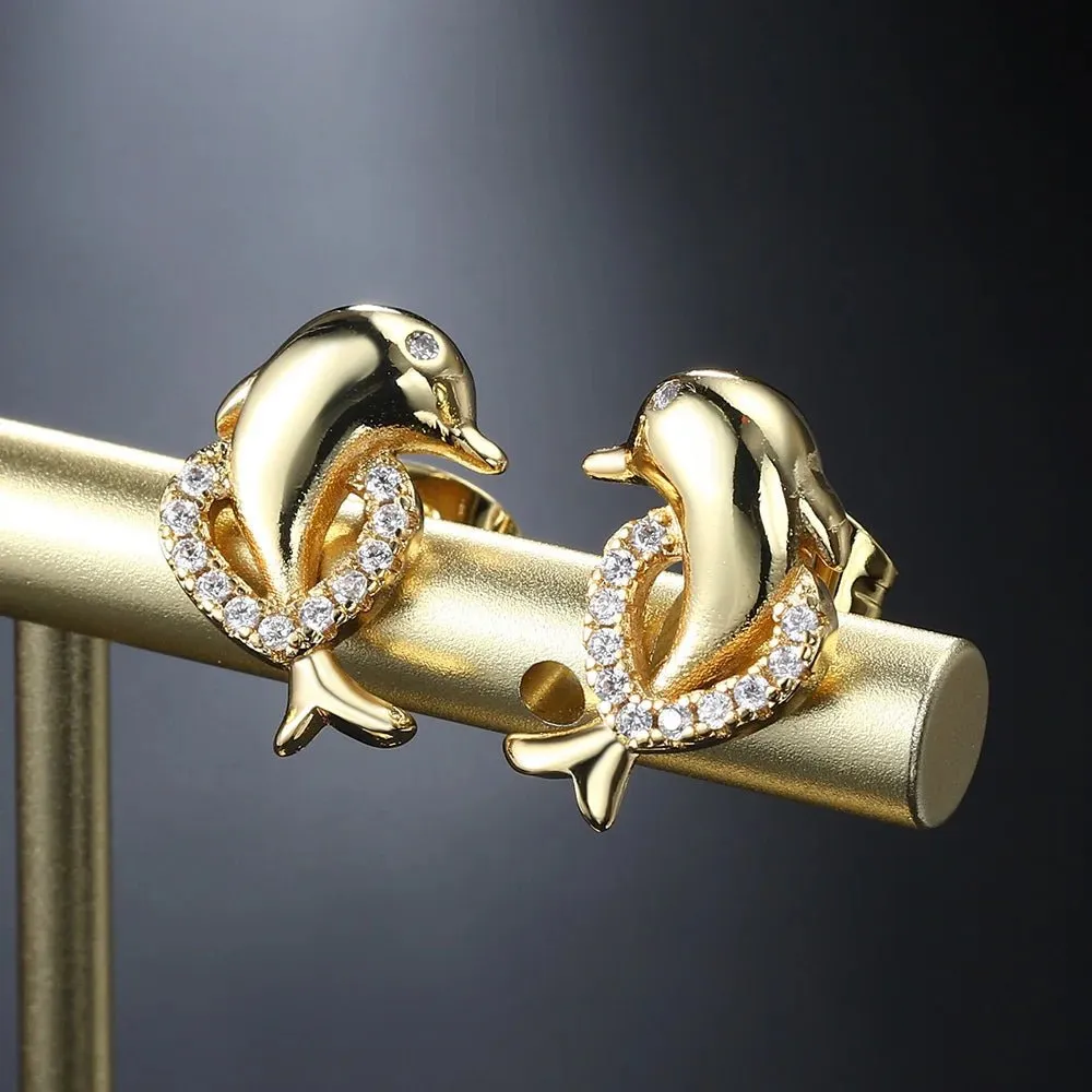 Gold Dolphin Stud Earrings for Women Accessories Fashion Jewelry