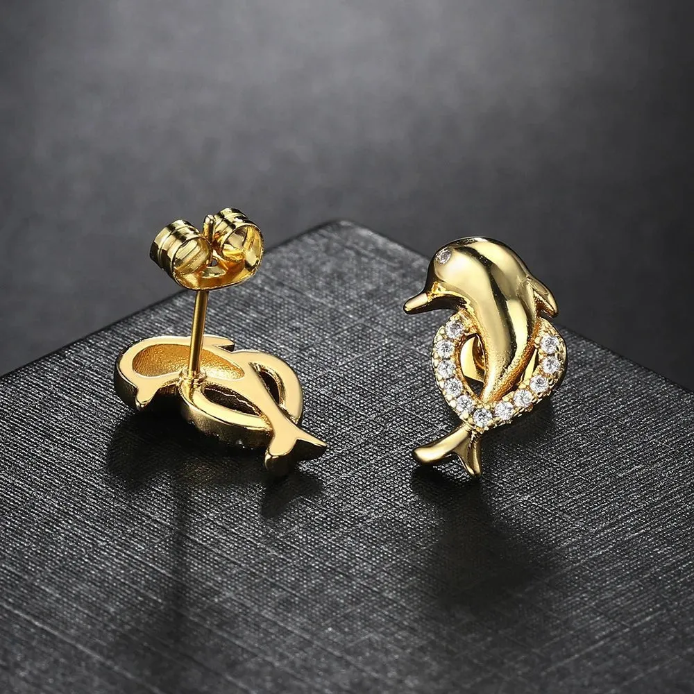 Gold Dolphin Stud Earrings for Women Accessories Fashion Jewelry