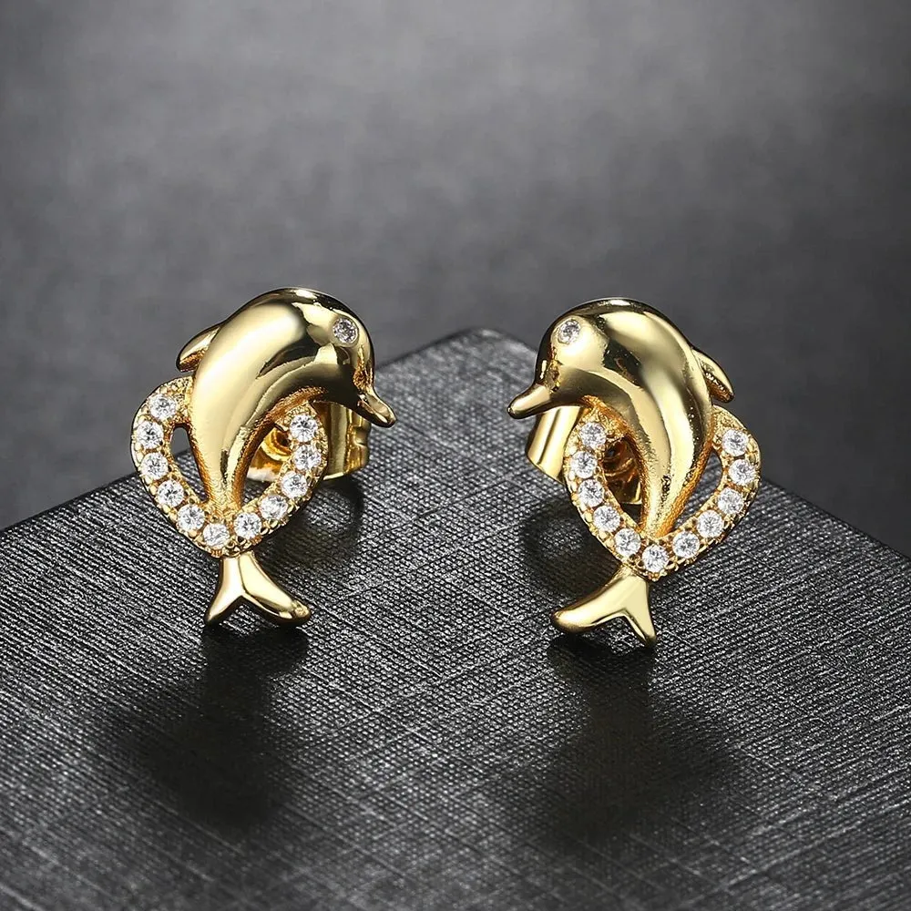 Gold Dolphin Stud Earrings for Women Accessories Fashion Jewelry