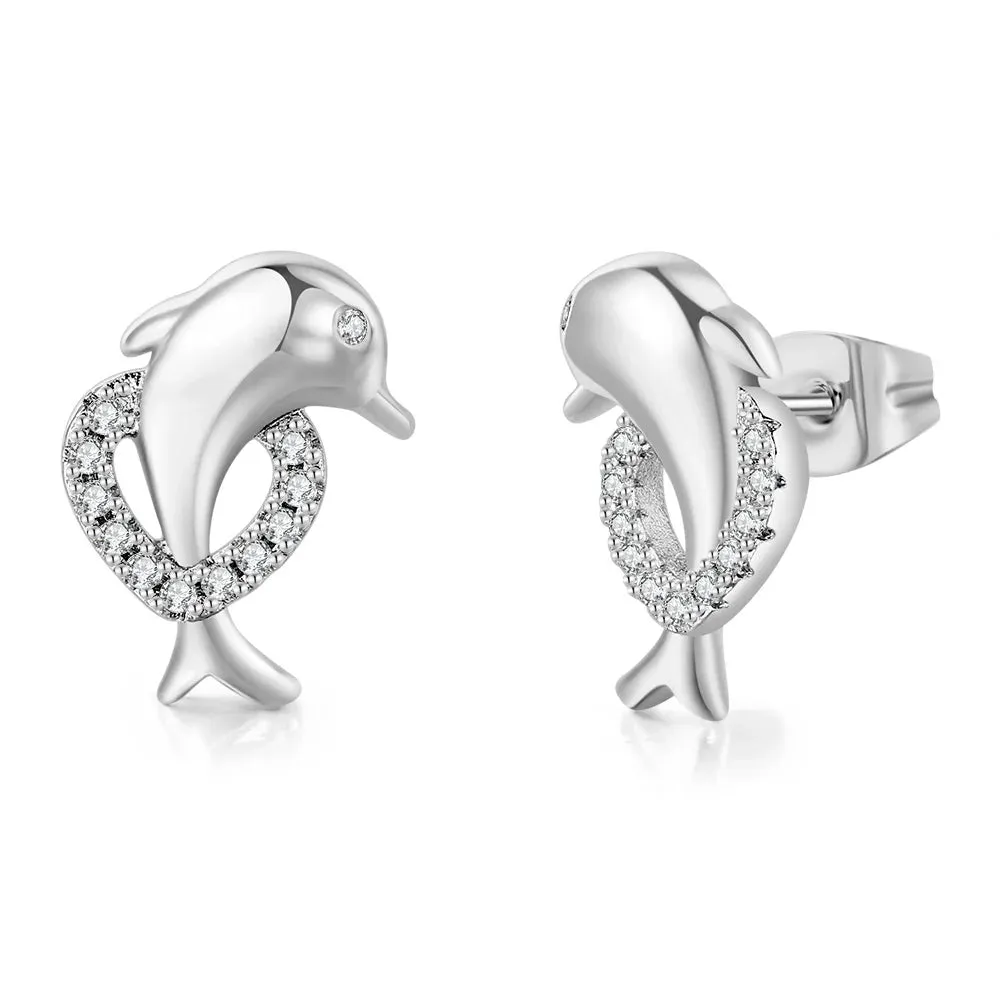 Gold Dolphin Stud Earrings for Women Accessories Fashion Jewelry