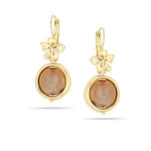 GOLD FLOWER BROWN STONE DROP EARRINGS #207BR3101 (3B5)