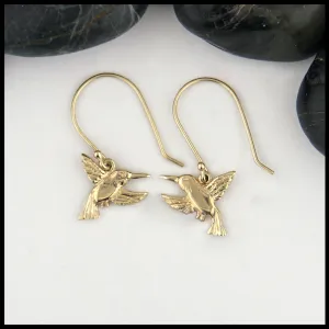 Gold Hummingbird Drop Earrings