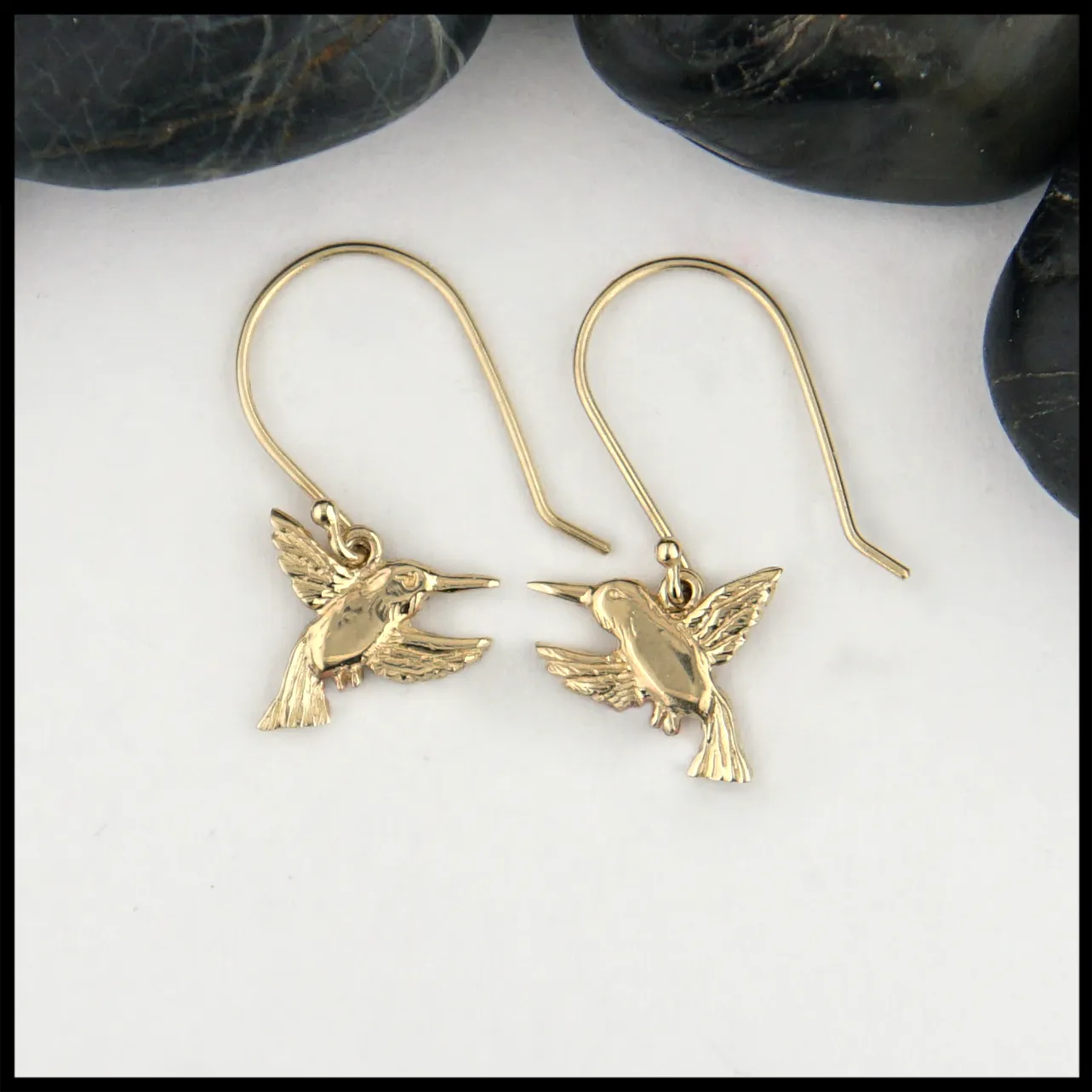 Gold Hummingbird Drop Earrings