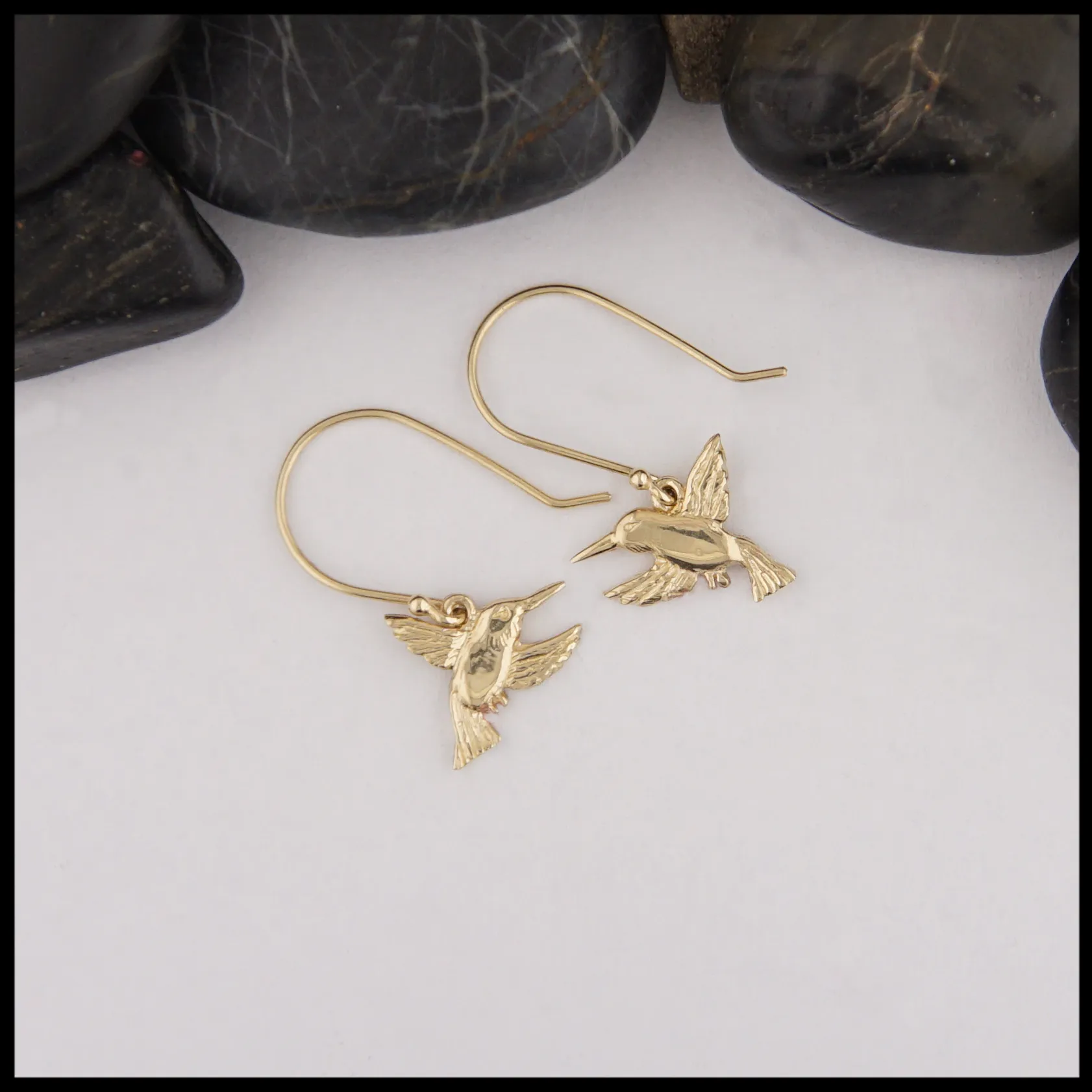 Gold Hummingbird Drop Earrings