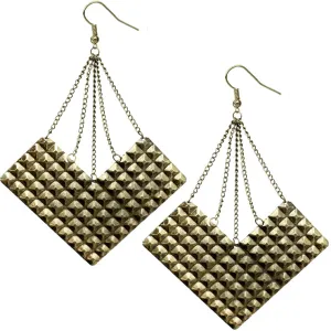 Gold Large Pyramid Textured Chain Earrings
