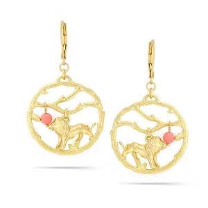 GOLD LION CHARM DROP  EARRINGS #203CR3401