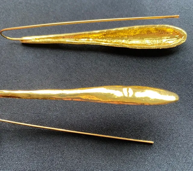 Gold Long Teardrop Hook Hammered Earrings