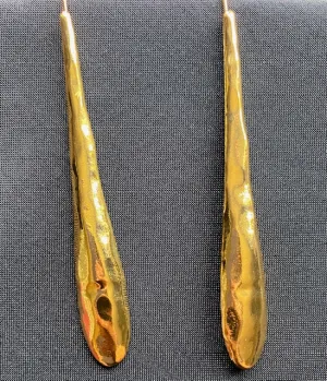 Gold Long Teardrop Hook Hammered Earrings