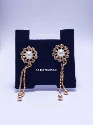 Gold Pearl Flower Detail Drop Earrings