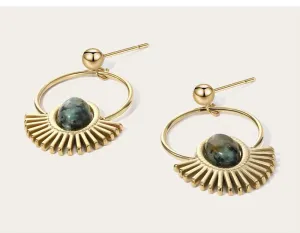 Gold Plated Minimalist Vintage Drop Earrings with Natural Stone