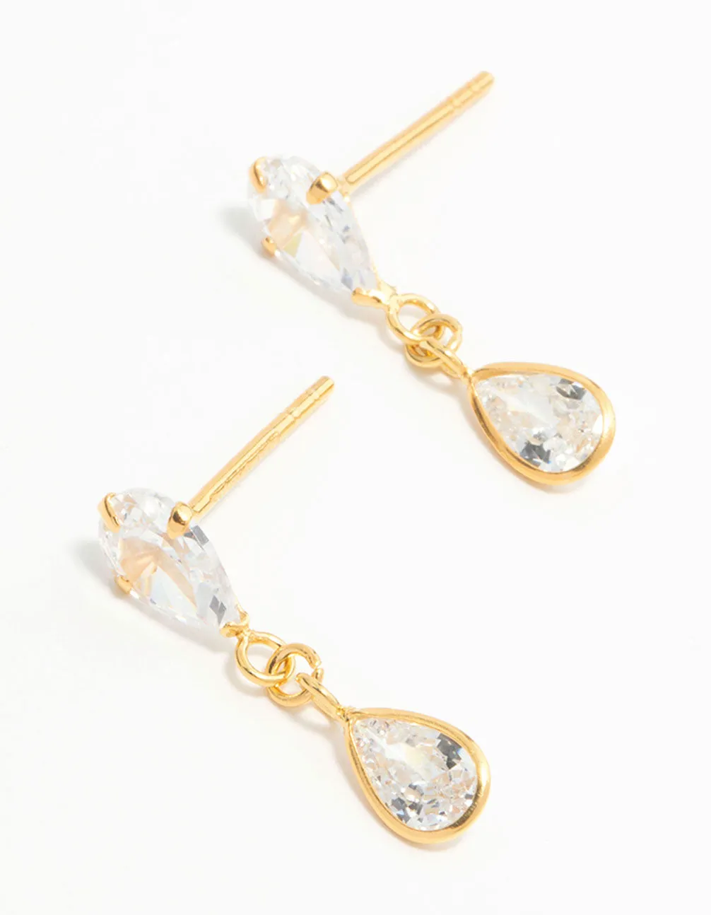 Gold Plated Sterling Silver Pear Cut Cubic Zirconia Drop Stud Earrings