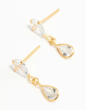 Gold Plated Sterling Silver Pear Cut Cubic Zirconia Drop Stud Earrings