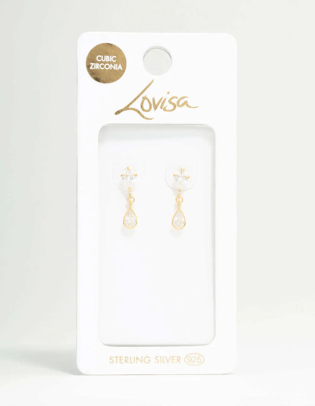 Gold Plated Sterling Silver Pear Cut Cubic Zirconia Drop Stud Earrings