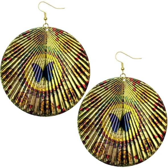 Gold Round Wavy Butterfly Disk Earrings