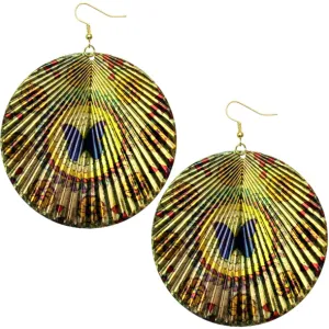 Gold Round Wavy Butterfly Disk Earrings