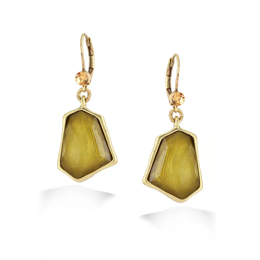 GOLD STONE CHAMPAGNE CRYSTAL DROP EARRINGS #251BR3601 (1B18/1A15)