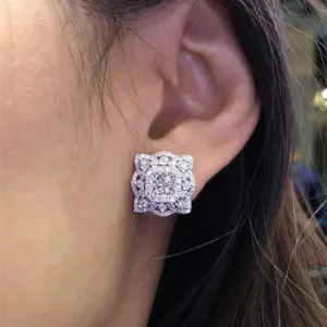 Gorgeous Square Sapphire Stud Earrings for Women Silver Jewelry