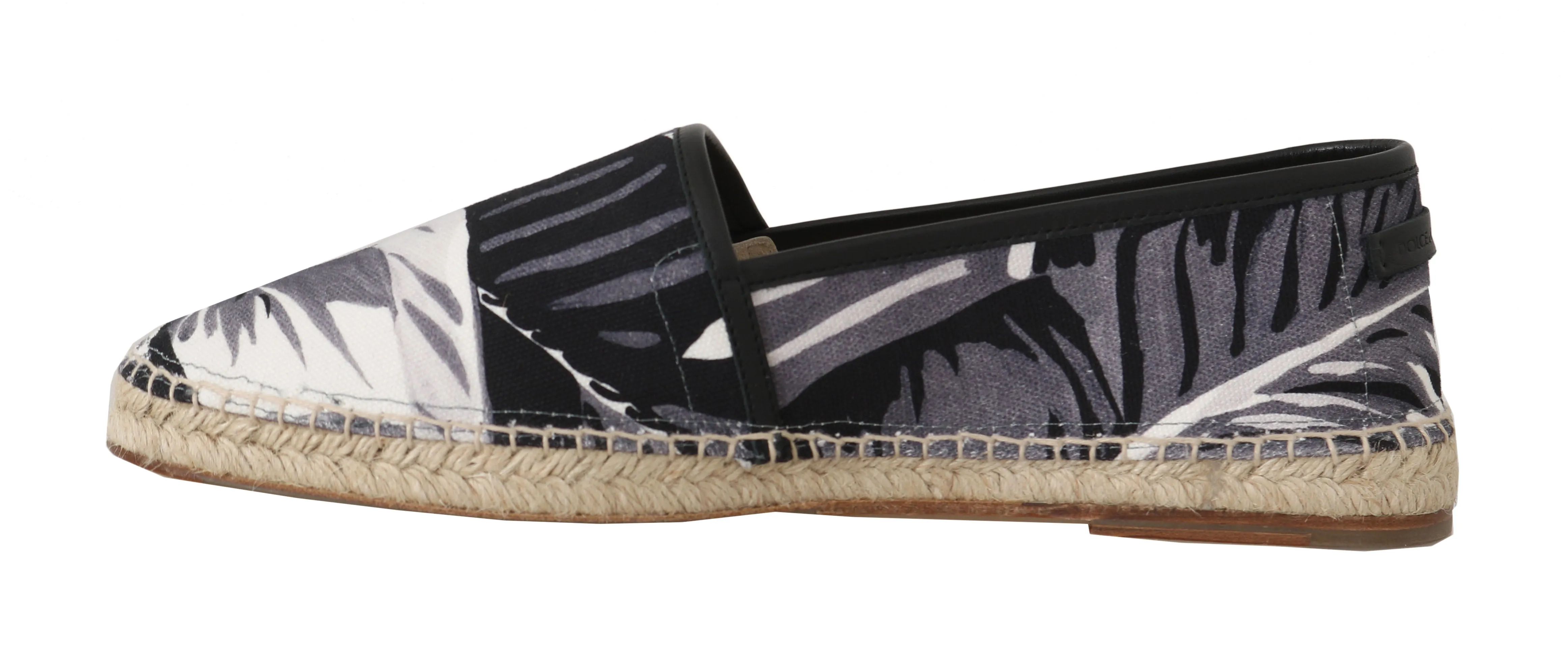 Gray Canvas Leather Leaves Espadrille
