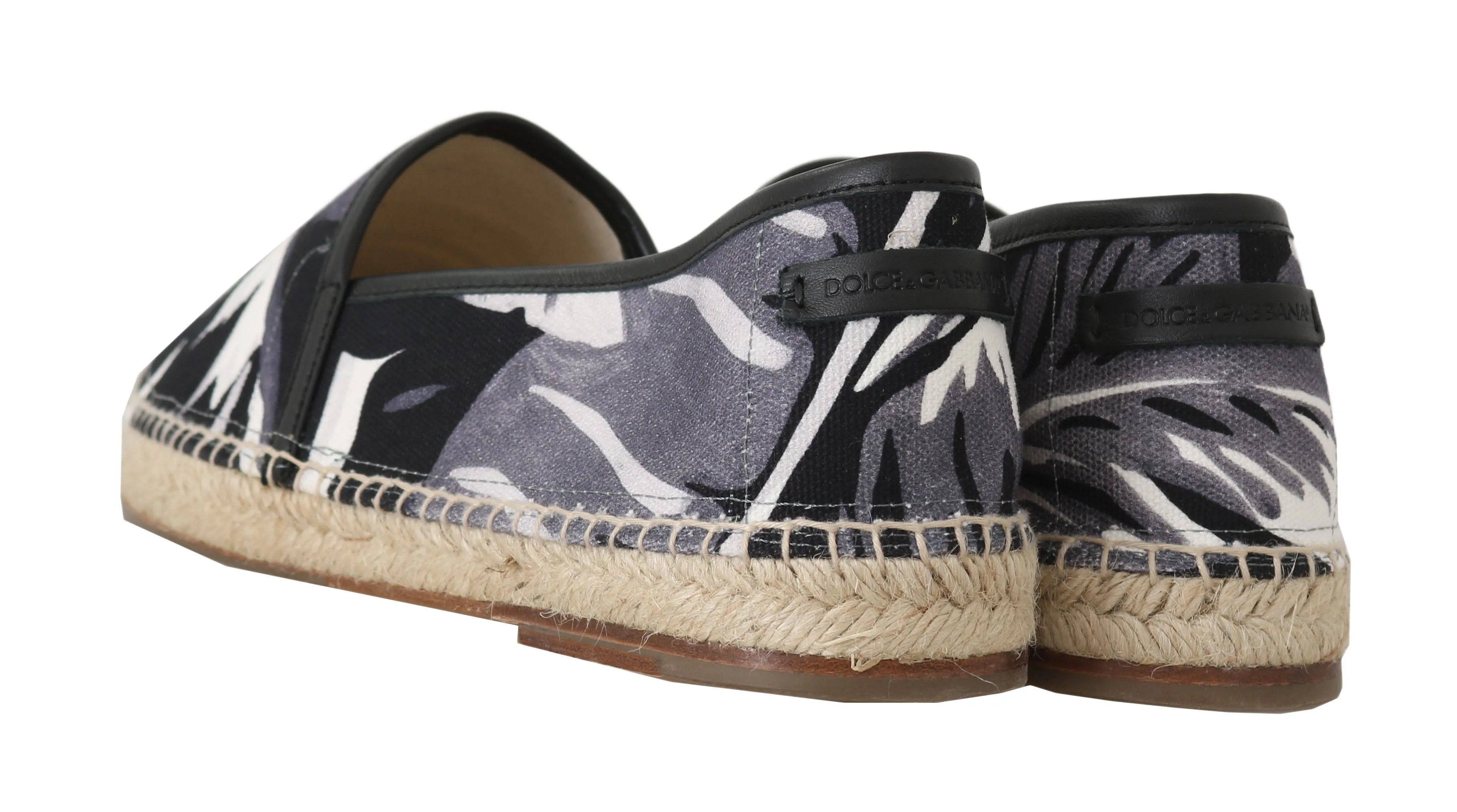 Gray Canvas Leather Leaves Espadrille