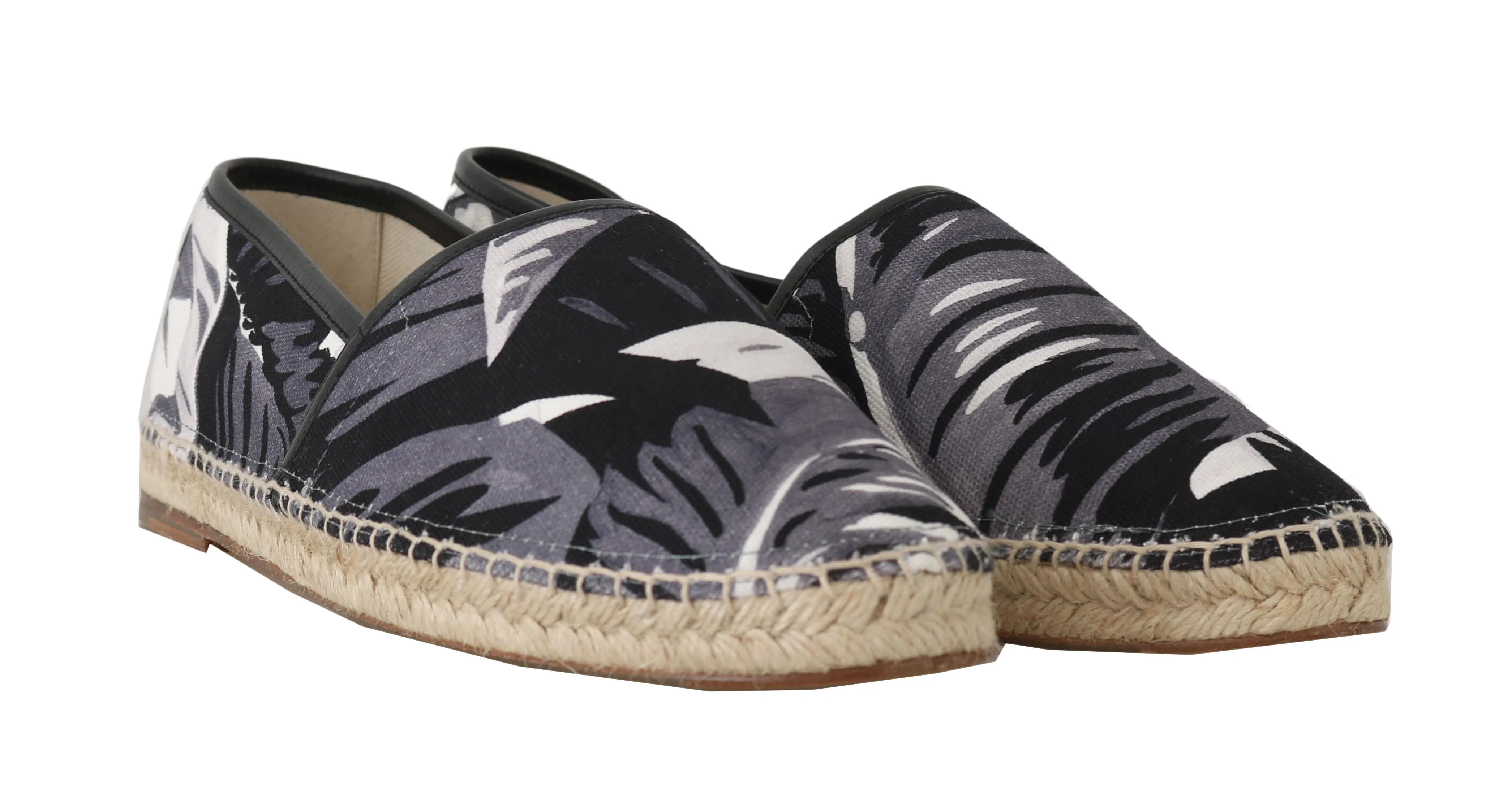 Gray Canvas Leather Leaves Espadrille