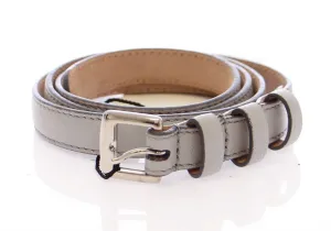 Gray Leather Logo Belt