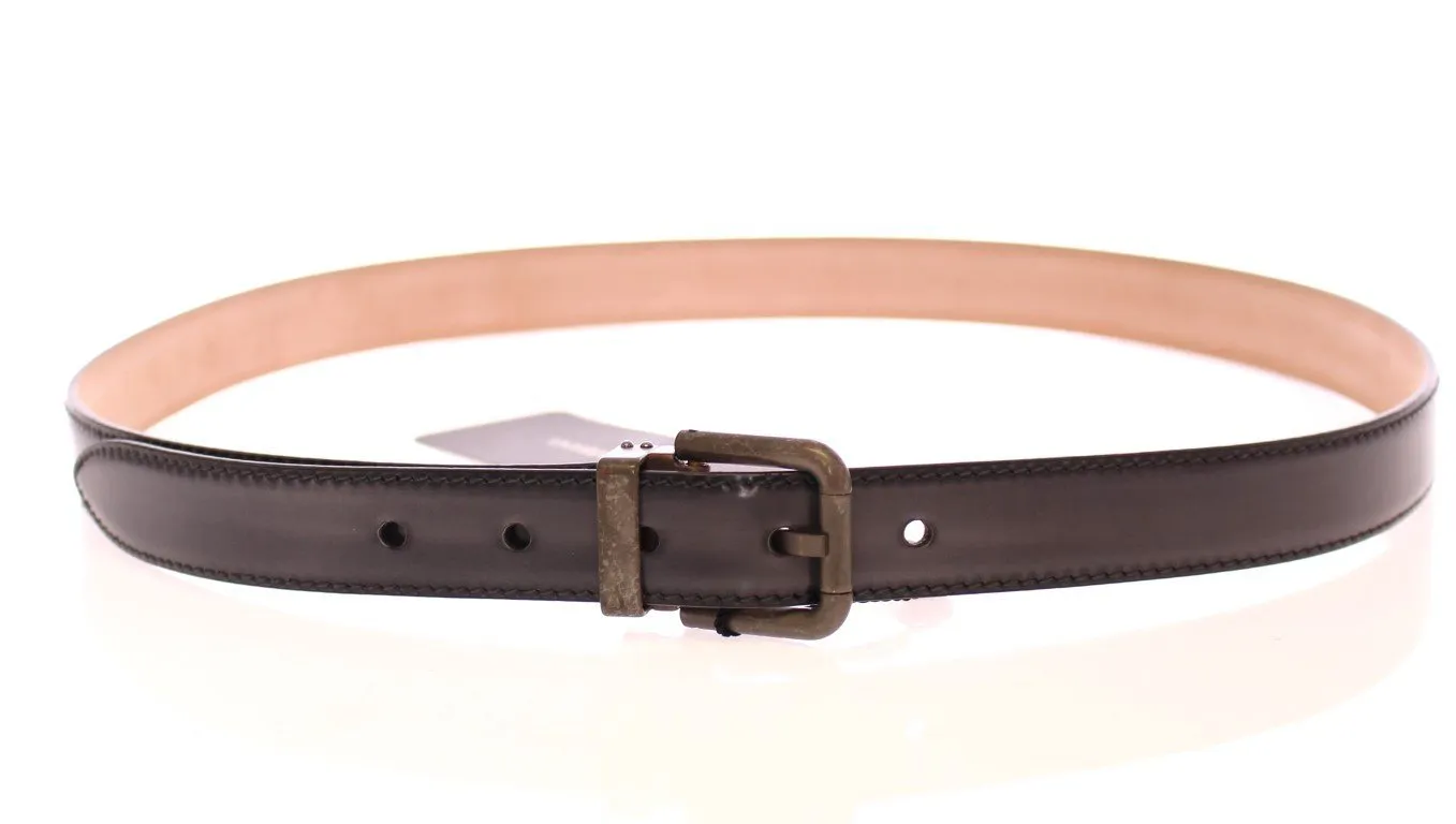 Gray Leather Logo Belt