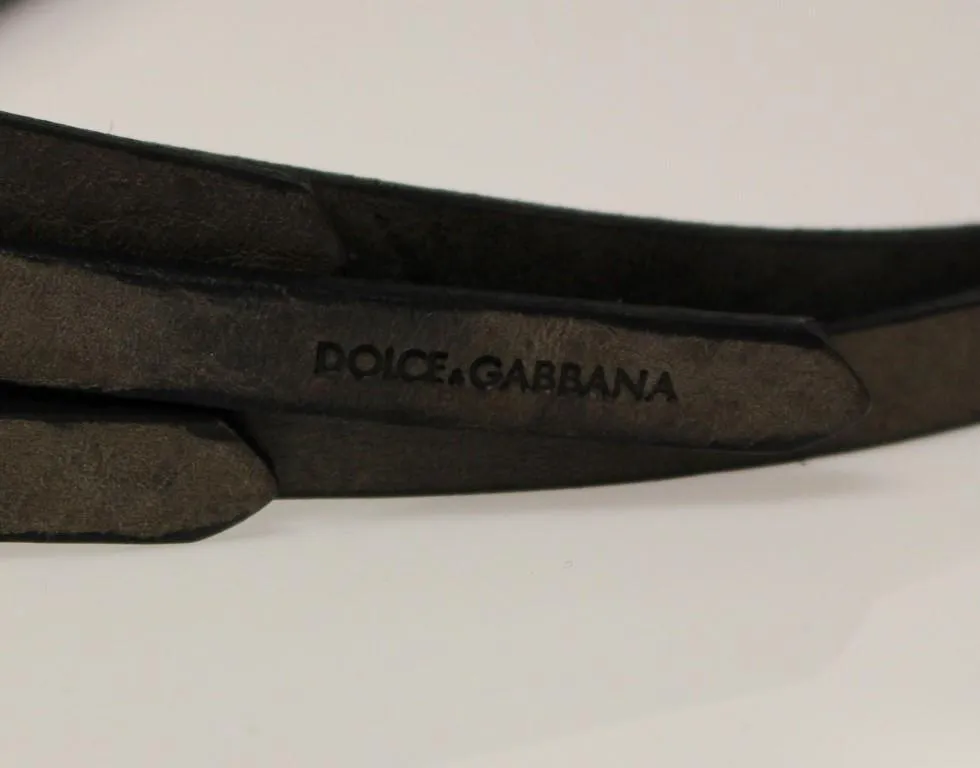Gray Leather Logo Belt
