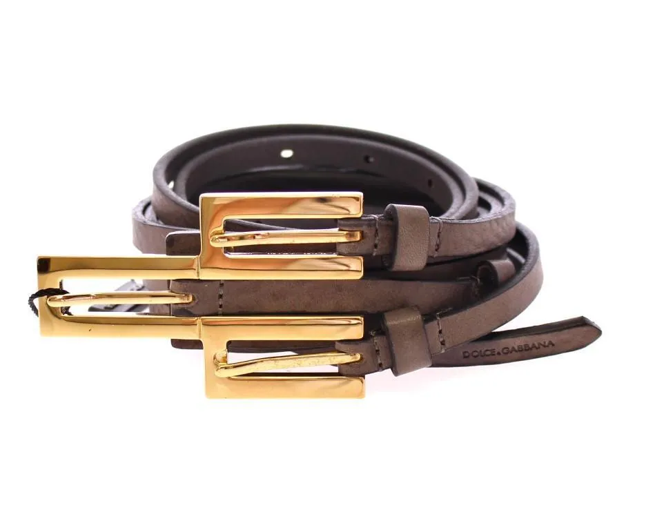 Gray Leather Logo Belt