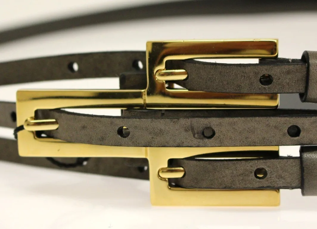 Gray Leather Logo Belt