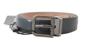 Gray Leather Silver Buckle Belt