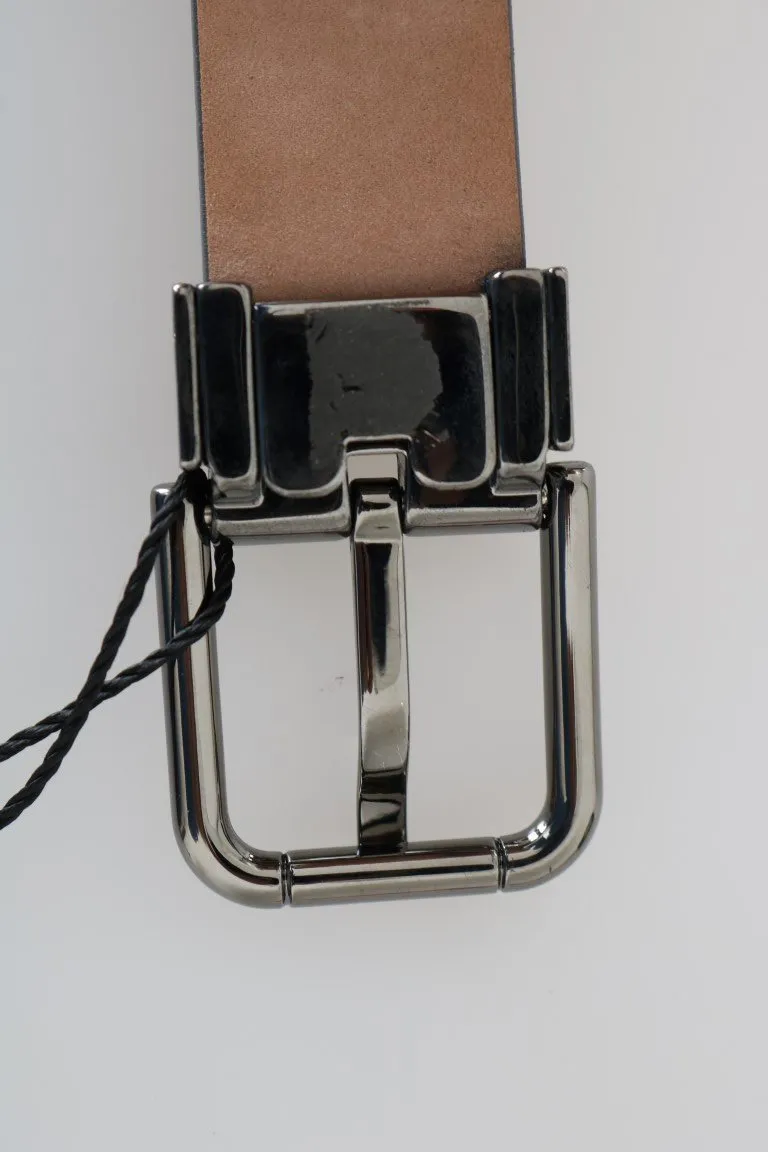 Gray Leather Silver Buckle Belt