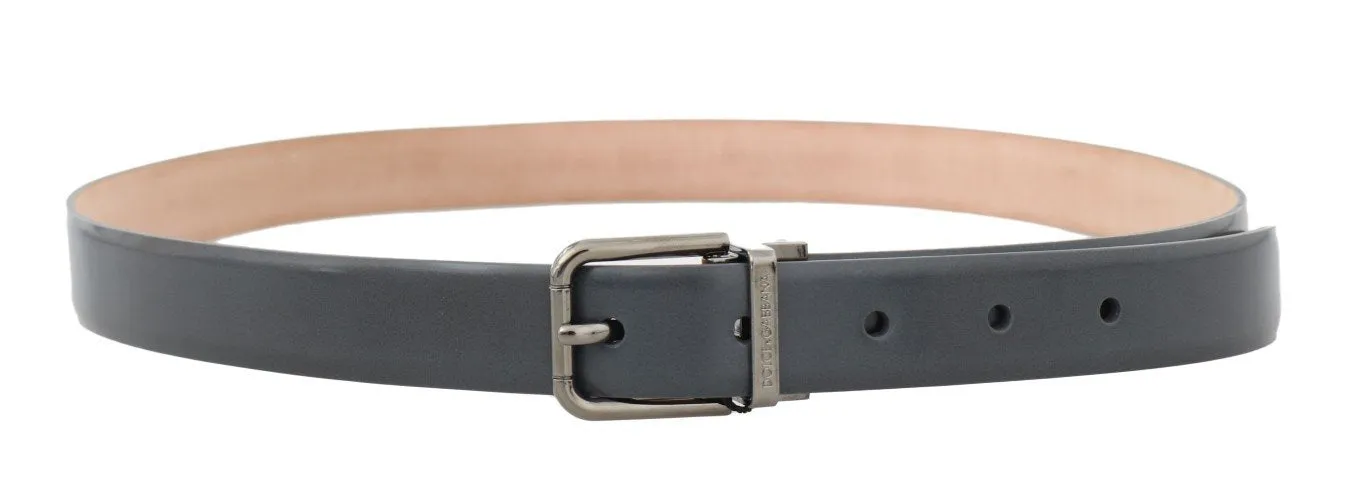 Gray Leather Silver Buckle Belt